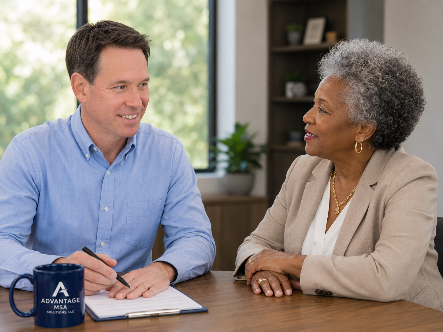 Advisor explaining MSA details at a desk